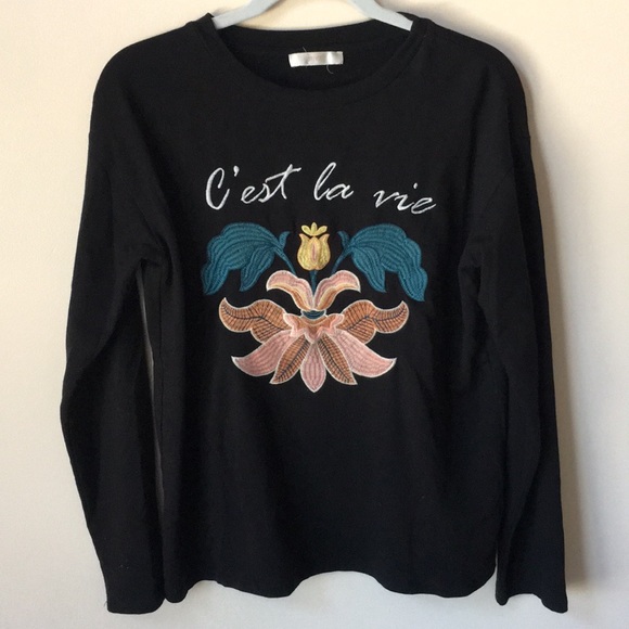 Embroidered Long Sleeve Graphic Tee - Picture 2 of 5
